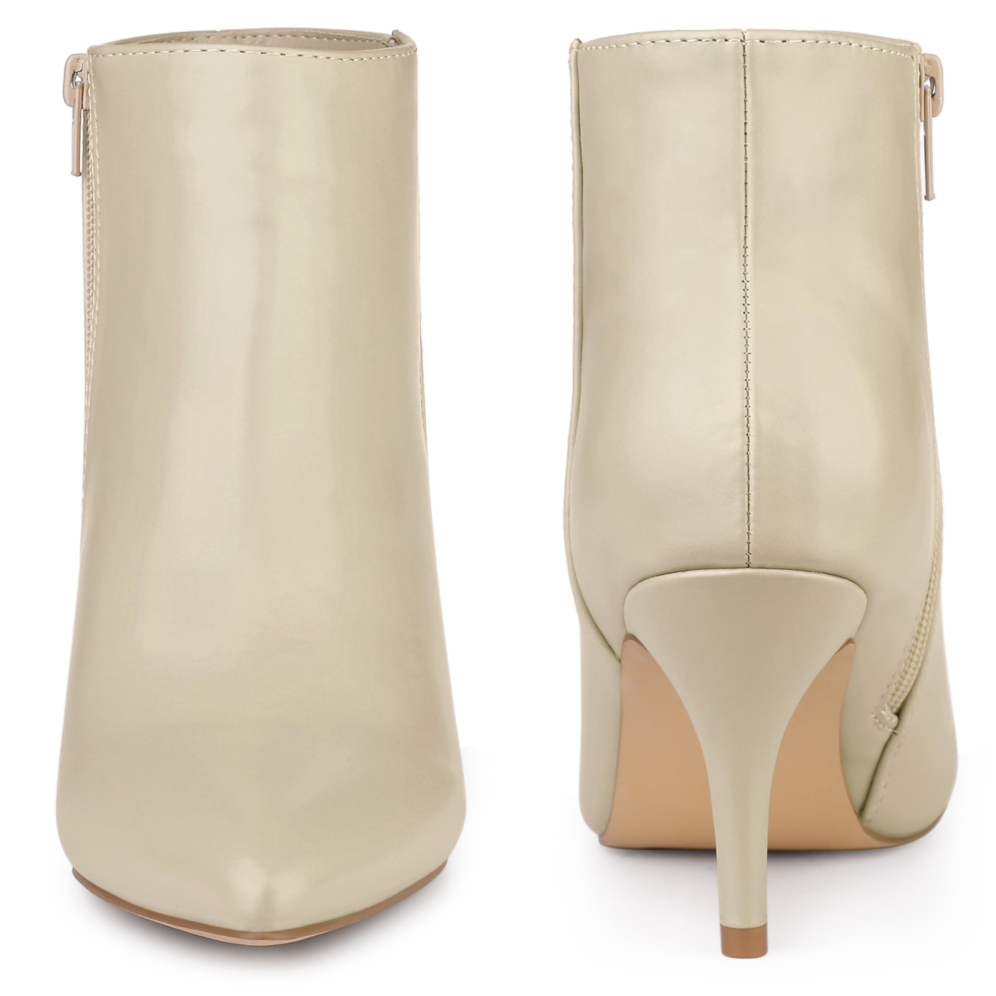 Unique Bargains Women's Side Zipper Pointed Toe Stiletto Heel Ankle Boots Beige 7