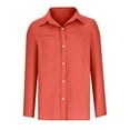 thumbnail image 2 of Womens Button Down Linen Shirts Fall Long Sleeve Lapel Tops Fashion Casual Work Solid Color V-Neck Loose Business Office Shirts with Pocket, 2 of 5