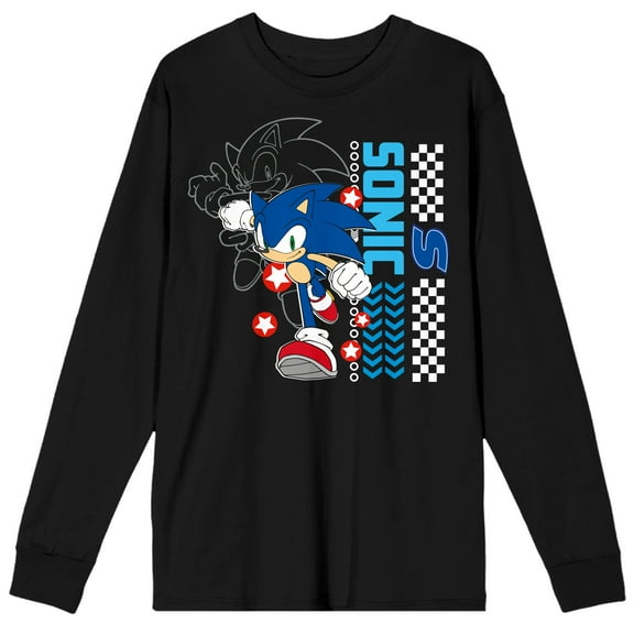 Sonic The Hedgehog Modern Blue Hedgehog Crew Neck Long Sleeve Black Adult Tee-Medium