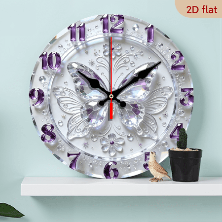 A 10-inch 2D flat wooden round wall clock, themed Crystal Butterfly. Ideal for bedroom, living room, office decor. An excellent present for Father's Day and various celebrations.