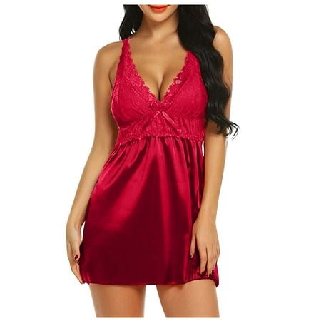

DNDKILG Women Sexy Mini Lingerie V Neck Lace Sleepwear See Through Teddy Babydoll L