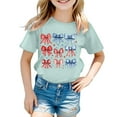 thumbnail image 4 of MIXUE Girls Tops & T-Shirts Kids Summer Fourth Of July Independence Day Bowknot Print Round Neck Short Sleeve Casual Party Tee Shirts Sportwear,Green,6-7 Years, 4 of 4