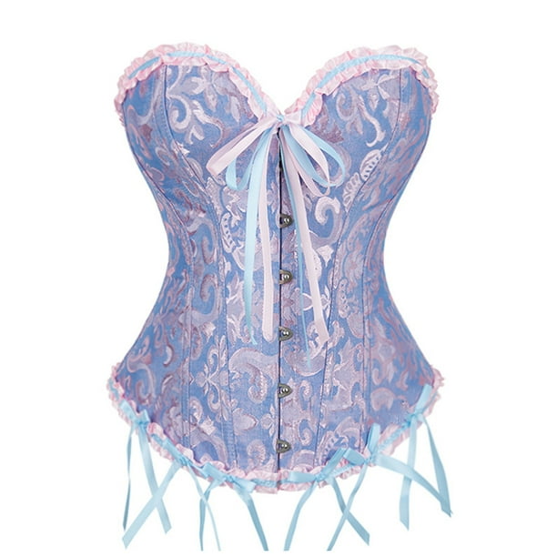 Corsé deshuesado con cordones para mujer, corpiño, lencería, Bodyshaper, Top, corsé de princesa, azul