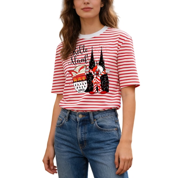 DHFJKG Striped Carnival T Shirt Women Short Sleeve Festival Graphic Tee Comfortable Casual Crewneck Top Summer Fanshion Clothes Trendy Tops
