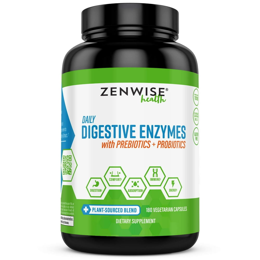 Zenwise Health Digestive Enzymes Plus Prebiotics & Probiotics Supplement, 180 Servings, Vegan