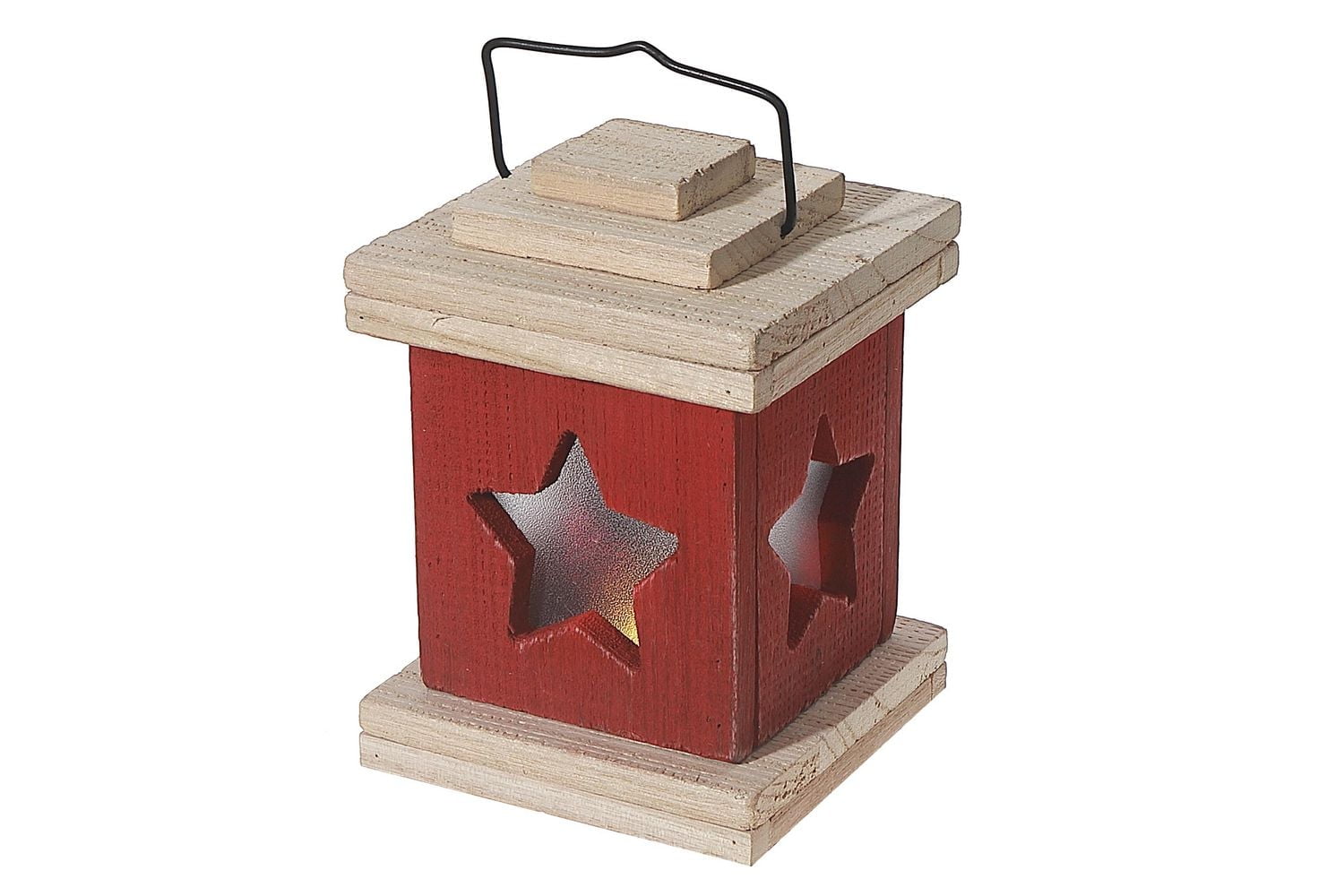 Led Wooden Lantern Star Red