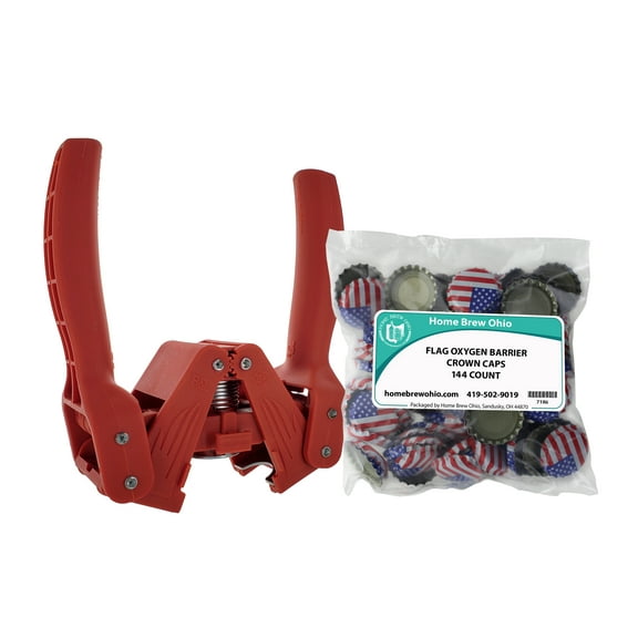 Black Beauty Bottle Capper With American Flag Oxygen Barrier Crown Caps-144 C...