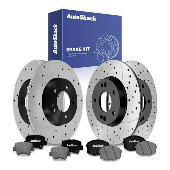 AutoShack Front Vented & Rear Solid Drilled & Slotted E-Coated Brake Rotors   Ceramic Pads 12-PC Brake Kit Replacement for 2014-2016 Kia Soul ShadowGuard