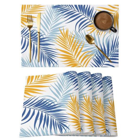 Tropical Palm Leaves Placemats Set of 6 Summer Botanical Boho Watercolor Place Mats Indoor Wipeable Table Mats Washable Cloth Dining Table Placemats for Kitchen Holiday Party Home Decor 13x19 Inch