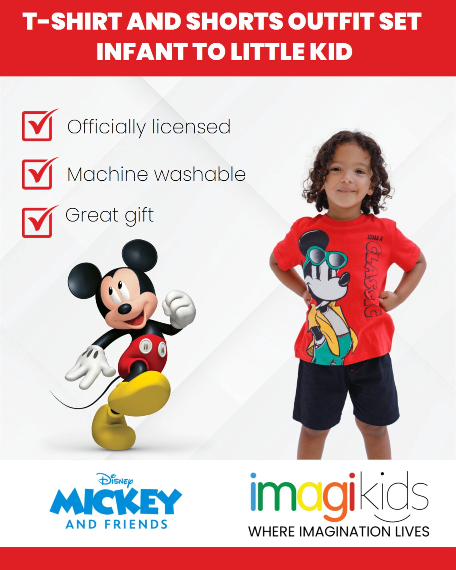 Disney Mickey Mouse Infant Baby Boys T-Shirt and Shorts Outfit Set Infant to Little Kid