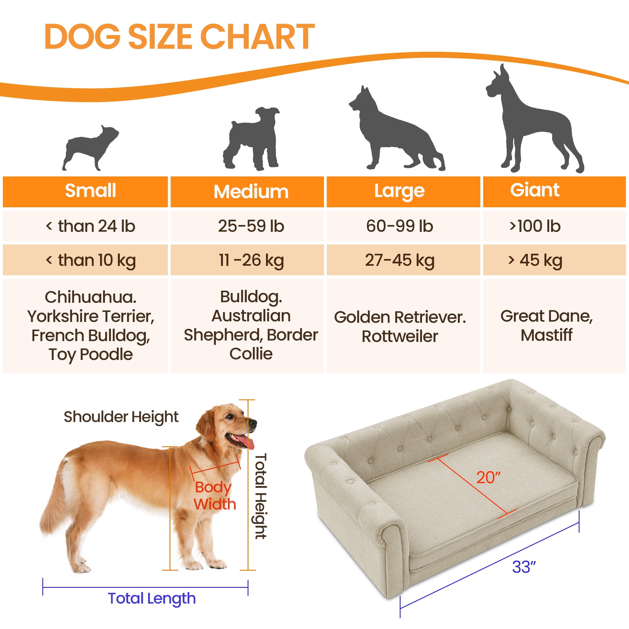 Aukfa Dog Beds for Medium and Large Dog, 33" Elevated Pet Sofa Bed Support up to 100 lbs, Beige