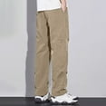 thumbnail image 7 of Men's Baggy Cargo Pants Solid Color Ice Silk Breathable Elastic Waistband Drawstring Casual Straight Leg Pants, 7 of 7