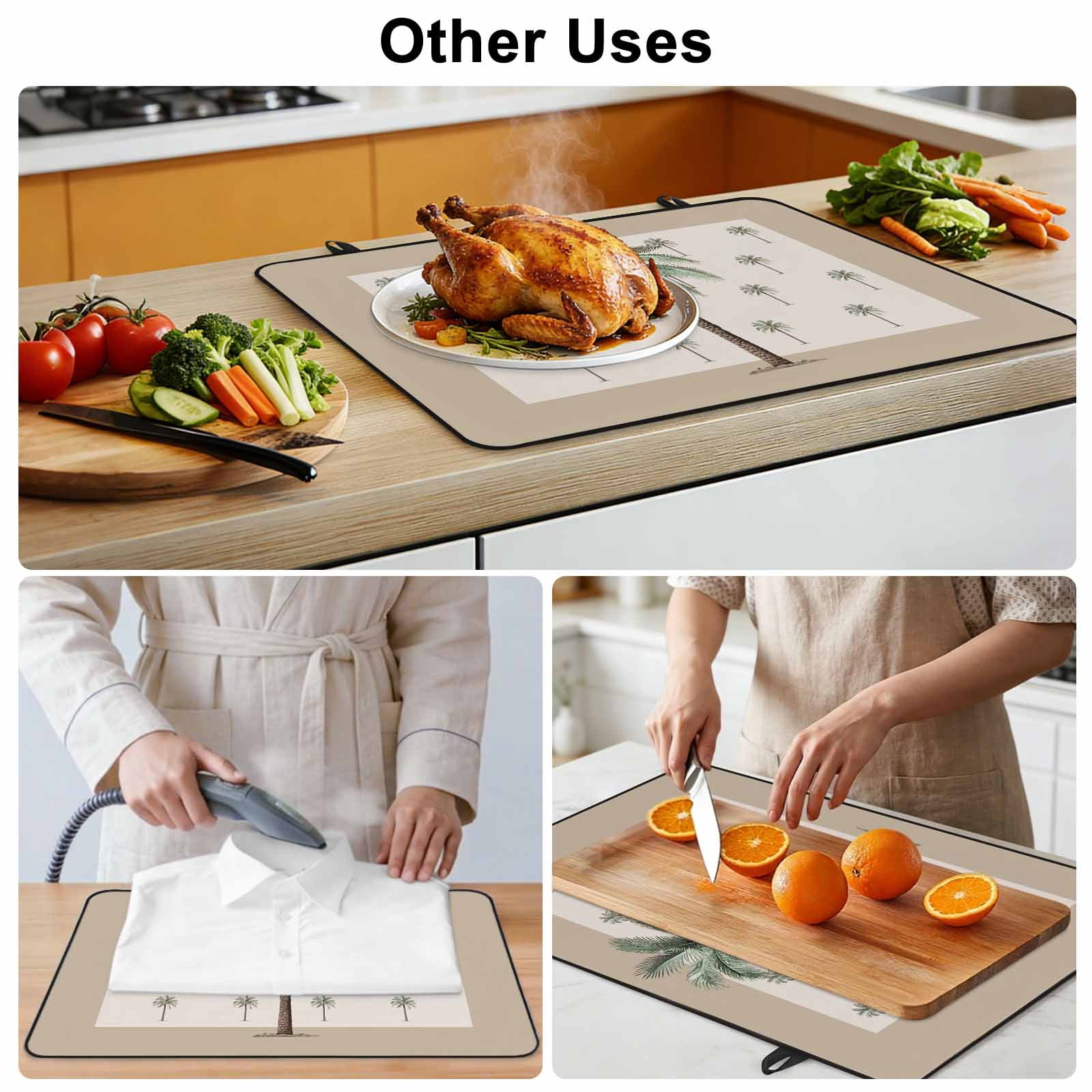 Palm Trees Stove Top Cover for Electric Stove, Heat-proof & Non Slip Glass Top Stove Cover Protector, Brown Tropical Plants Summer Green Kitchen Flat Cooktop Rubber Mat 24x21 Inches