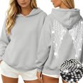thumbnail image 4 of Textilo Womens Sequin Angel Wings Hoodies Sparkly Wing Print Long Sleeve Pullover Sweatshirt Hooded Hoodie Baggy Fashion Y2k 90s Vintage Clothes,Gray XL, 4 of 5