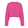 thumbnail image 4 of UJNDER Women's Crew Neck Hoodie Short Sport Base T Shirts for Women Knit Shirt Long Sleeve Top Casual Hot Pink L, 4 of 5