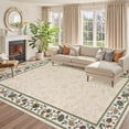 thumbnail image 1 of 8x10 Living Room Rugs Washable Soft Floral Print Bedroom Area Rug Retro Accent Large Under Table Carpet for Dining Room Low Pile Stain Resistant Floor Cover for Home Office, Beige, 1 of 9