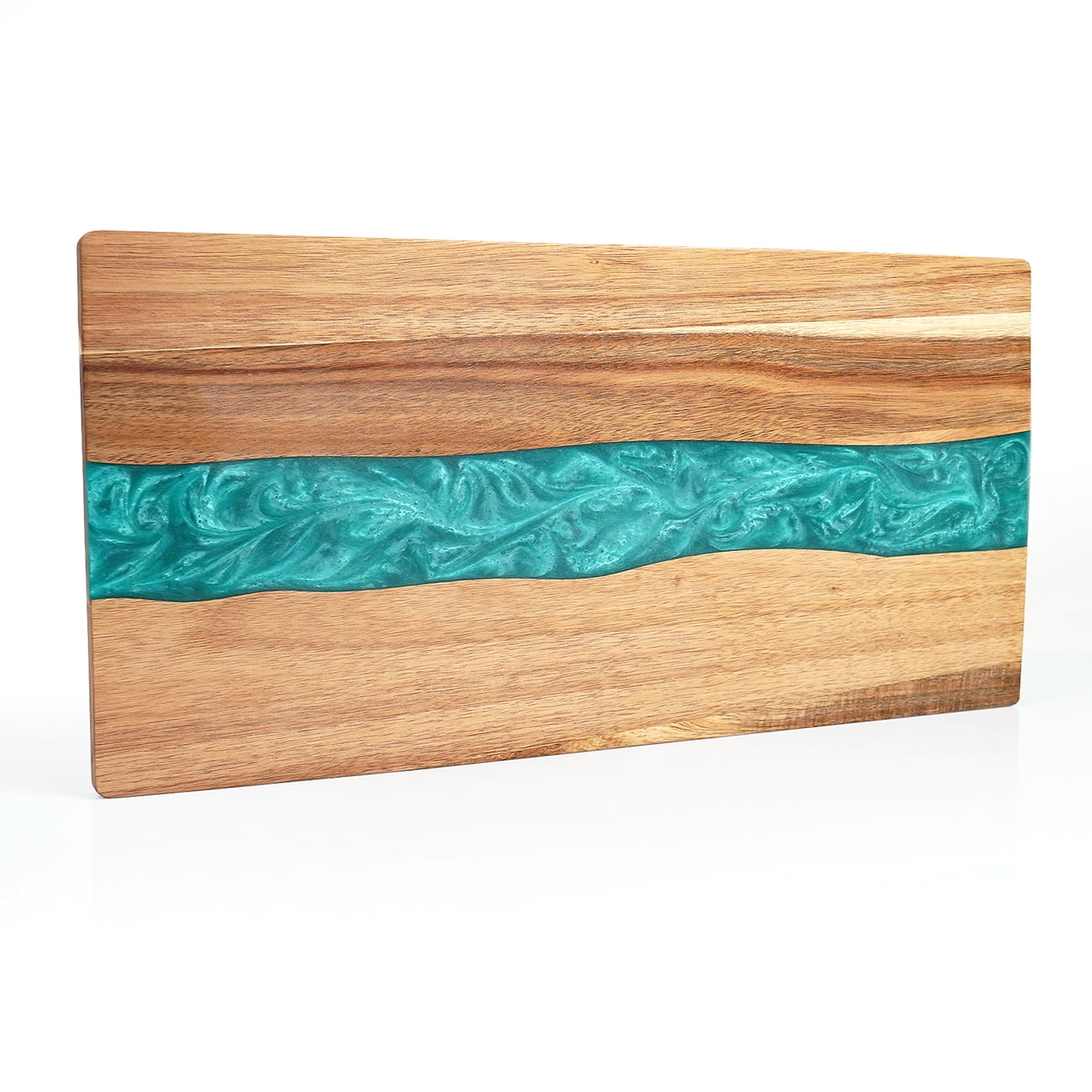Acacia Wood Cutting Board, Resin Kitchen Chopping Board with Wave Pattern for Cheese, Meat, Vegetable, Serving Board, 13 x 9 Inch (Blue Wave)