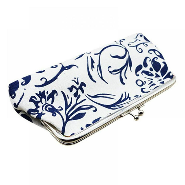 Large kiss lock purse. Blue coin purse with a separate zipper for