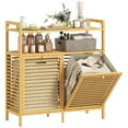 thumbnail image 1 of HOMCOM Double Tilt Out Laundry Hamper, Bamboo Laundry Cabinet, Natural, 1 of 10