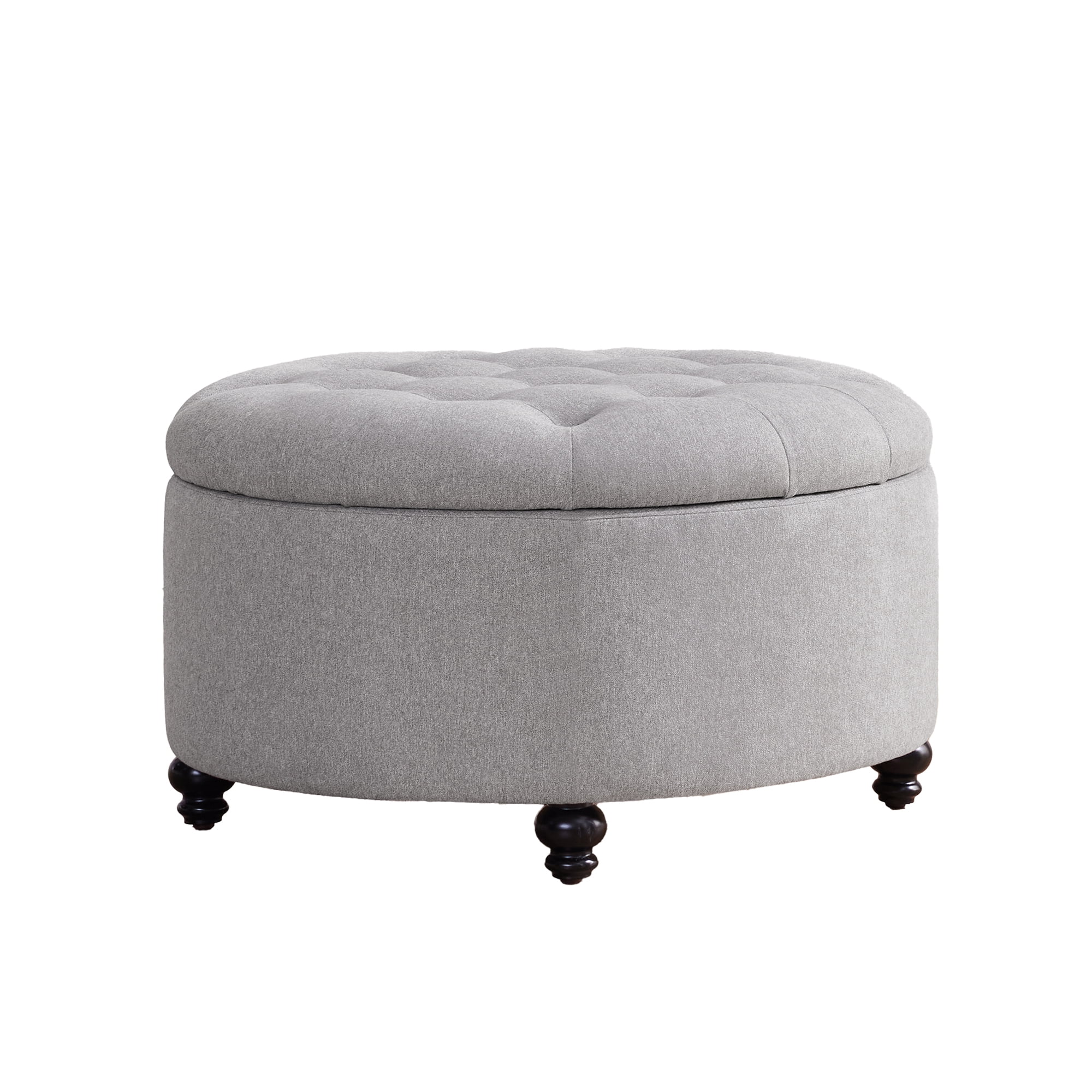 HUIMO 30.1-Inch Round Storage Ottoman, Upholstered Button Tufted 