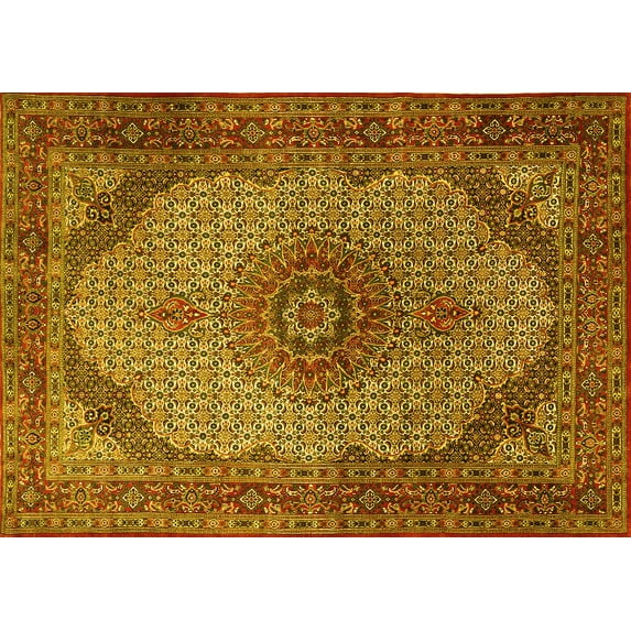 Ahgly Company Indoor Rectangle Medallion Yellow Traditional Area Rugs, 5' x 7'