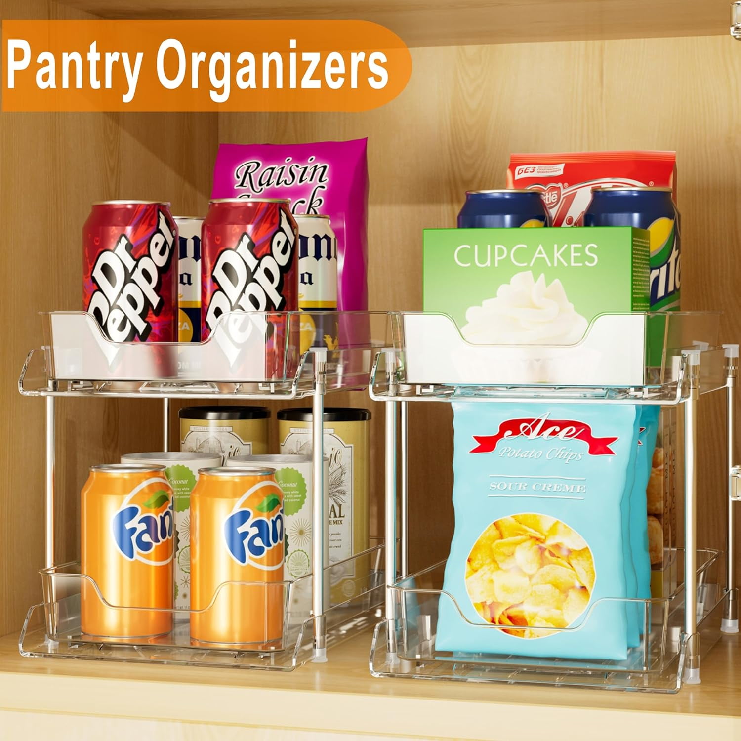 4 Pack Bathroom Under Sink Organizers and Storage, 2-Tier Pull Out Medicine Cabinet Organizing- Kitchen, Pantry, Medicine Storage Bins, Vanity Makeup.(Clear,10.63" L x 8.0" W x 8.46" H).