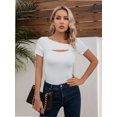 thumbnail image 3 of Womens Cutout Tops Fashion Sexy Short Sleeve Lightweight Slim Fitted Tops Tshirts, 3 of 7