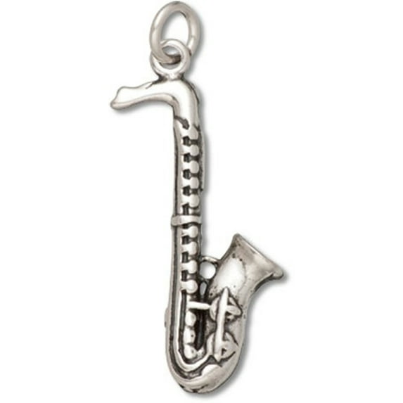 Sterling Silver 18" 1.2mm Box Chain 3D Saxophone Instrument Pendant Necklace