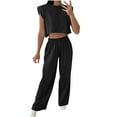 thumbnail image 2 of Roncen Women's Casual Shoulder Pad Sleeveless Set - Round Neck Top & Elastic Waist Pants 2-Piece Coordinated Outfit for Daily Wear, 2 of 5