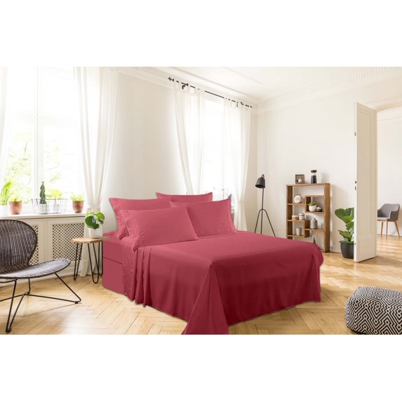 Greeny Green Luxury 1800 Bamboo Ultra Soft Sheet Set – Wrinkle Free, Deep Pocket, Machine Washable, Hypoallergenic, Fade Resistant Bedding Set - 6 Piece Set (Queen, Red)