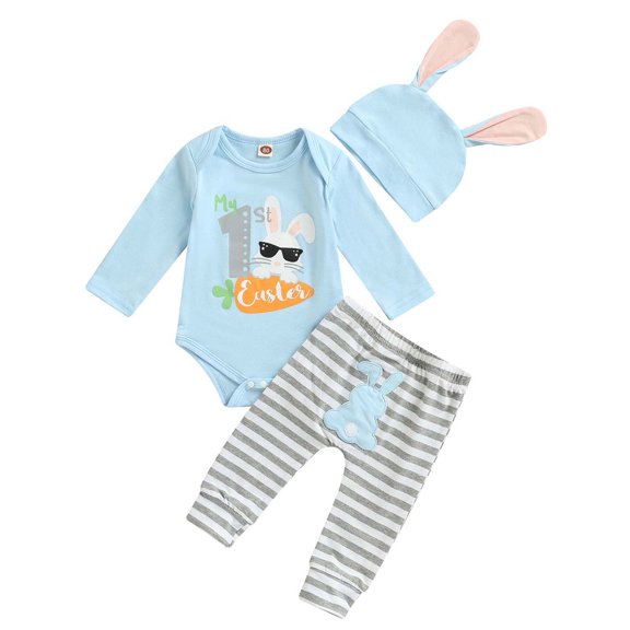 Inevnen My First Easter Baby Girl Boy Outfits 3PCS Infant Romper Bunny Pants Hat Clothes Set
