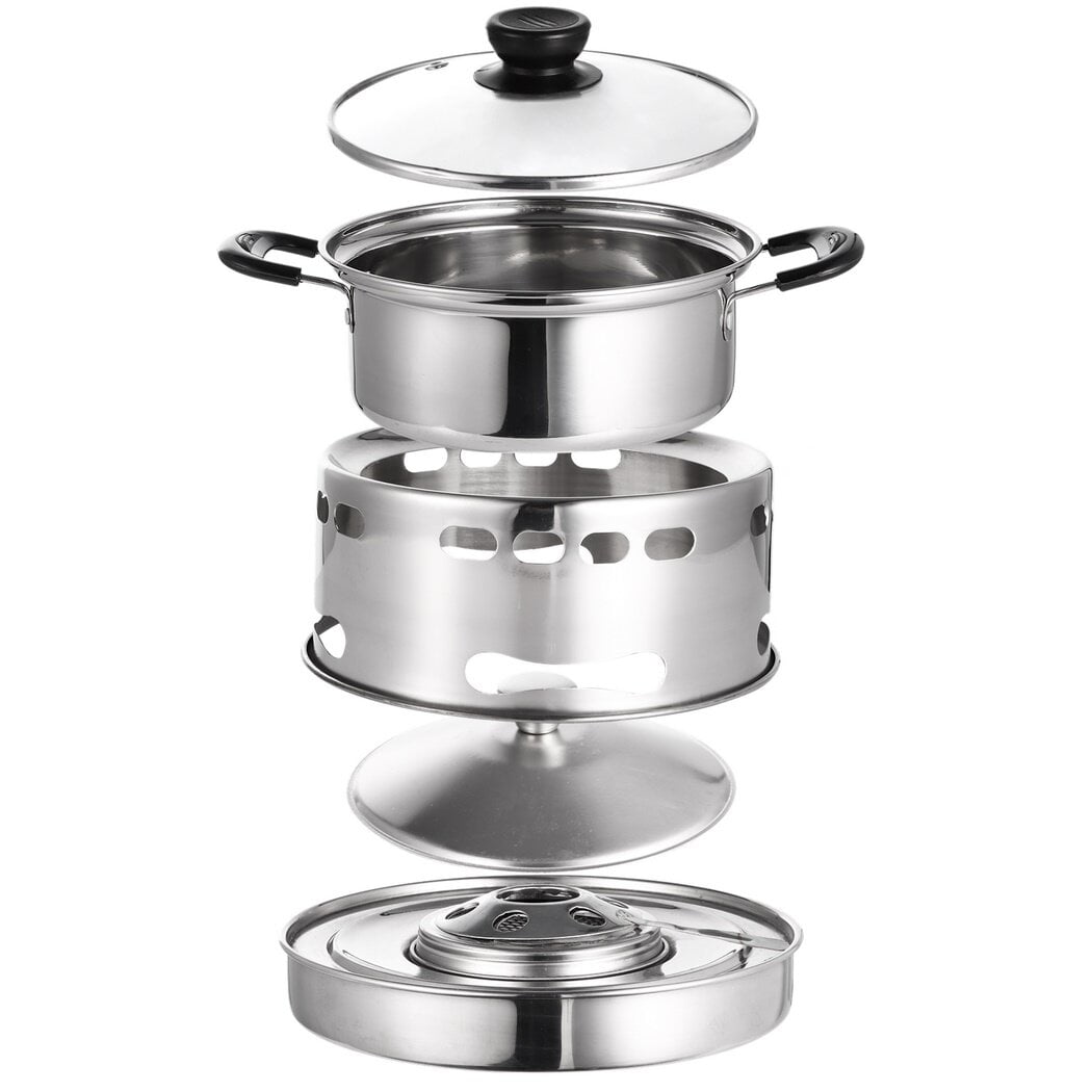 Spirit Cooker with Pot, Spirit Stove for Indoors, Portable Alcohol Camping Stove, Stainless Steel Cooker Without Electricity, Small Pot for Camping 6.3in