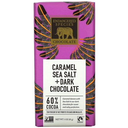 Endangered Species Chocolate  Dark Chocolate With Caramel & Sea Salt  Natural  3 oz(pack of 6)