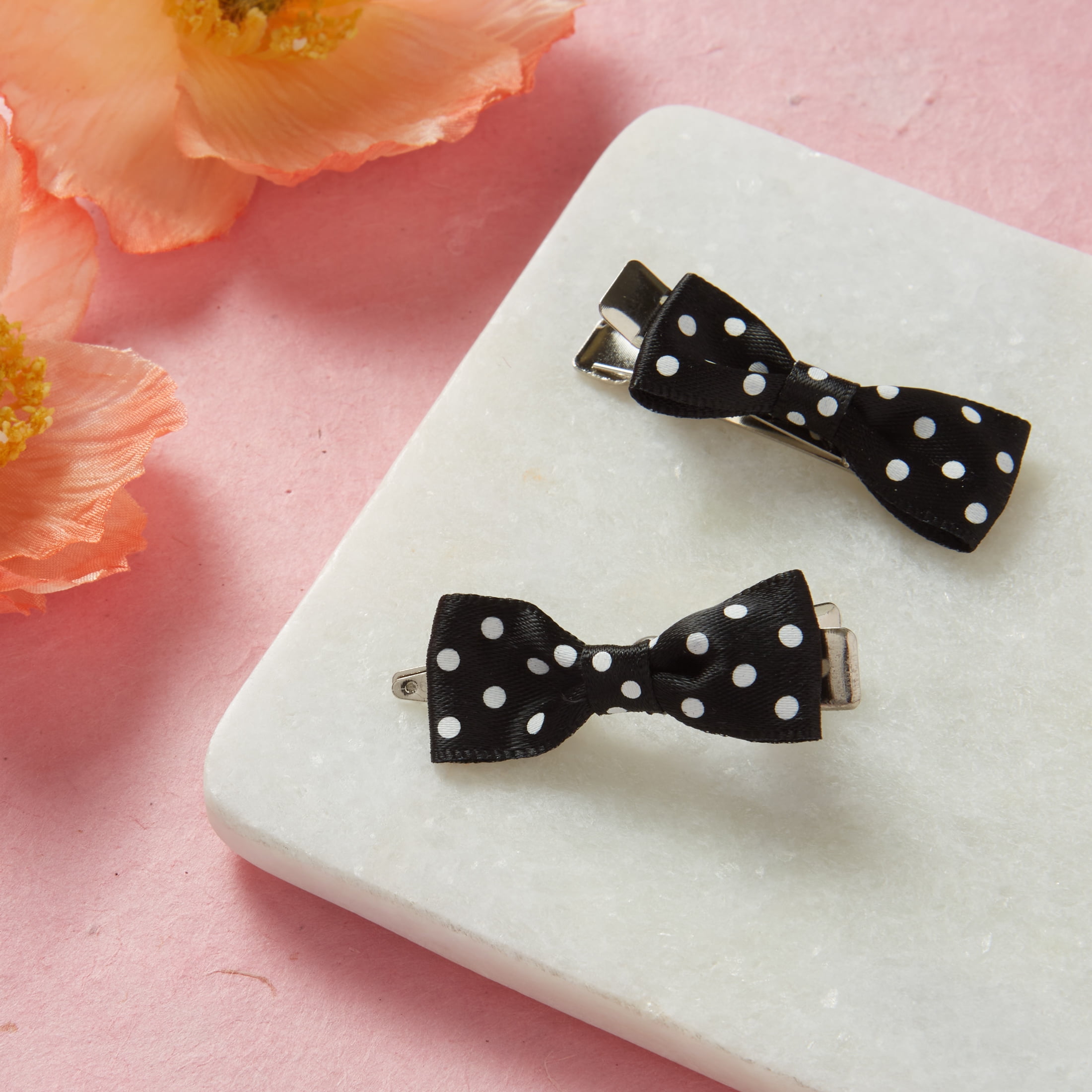 Offray Black Tuxedo Satin Ribbon Bow Accessory for Wedding, Hair Clips, and Scrapbooking, 6 Pieces, 1 Package