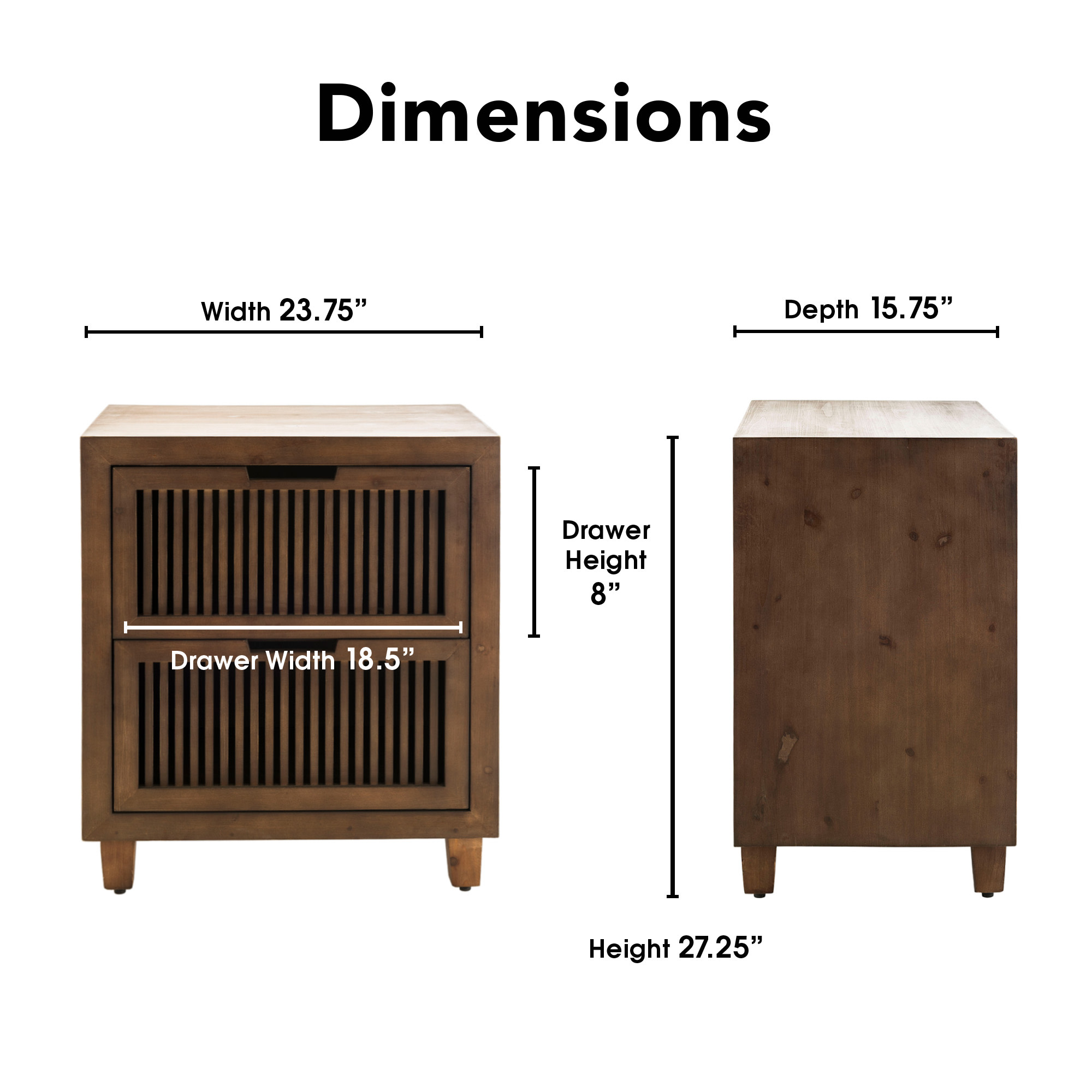 Finch Sawyer 2-Drawers Solid Ash Wood Frame Cabinet in Brown