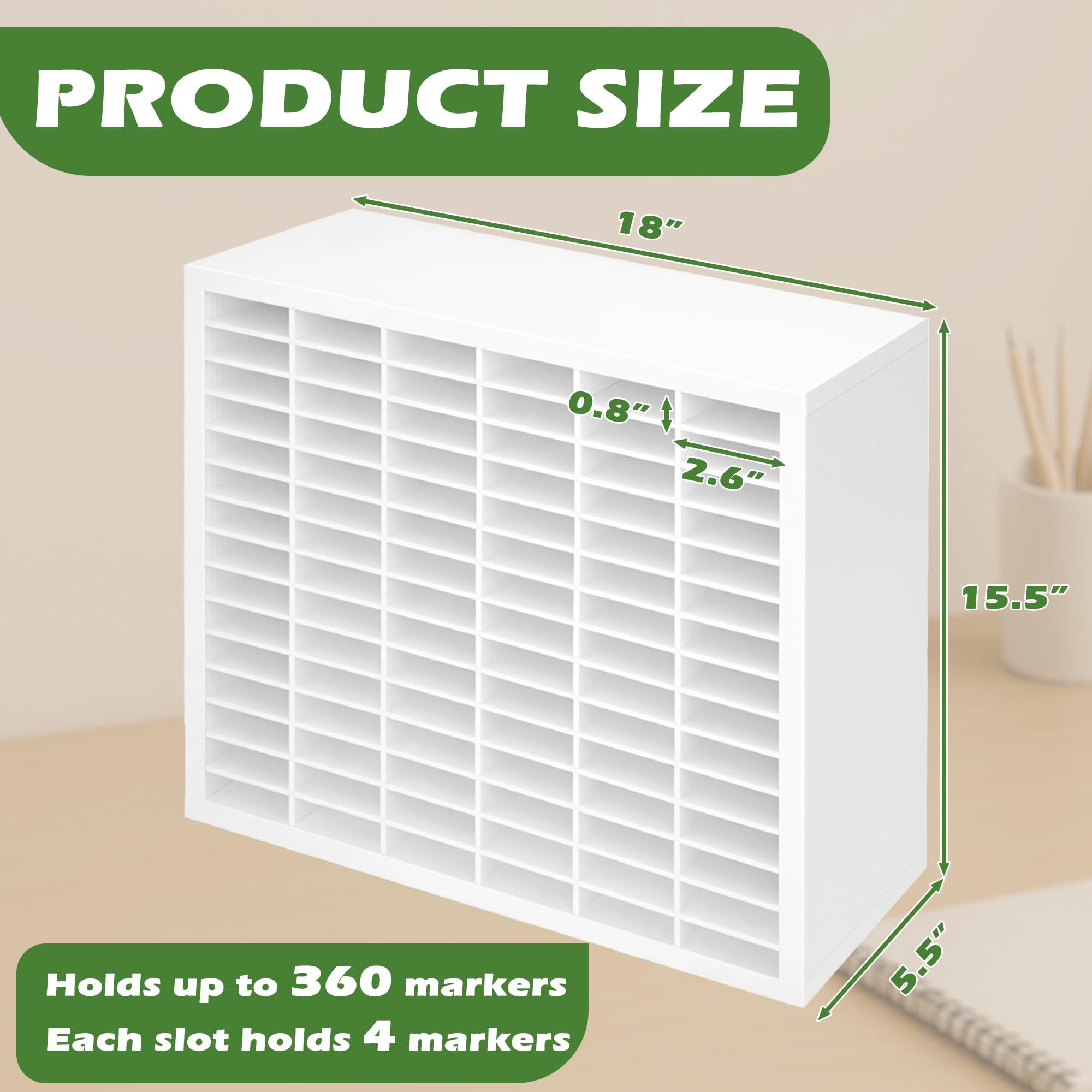 Marker Storage Organizer For 360 Markers Wooden Holder With 90 Slots Pens Pencils Art Supply Rack Desk Home Classroom Office Decor  White