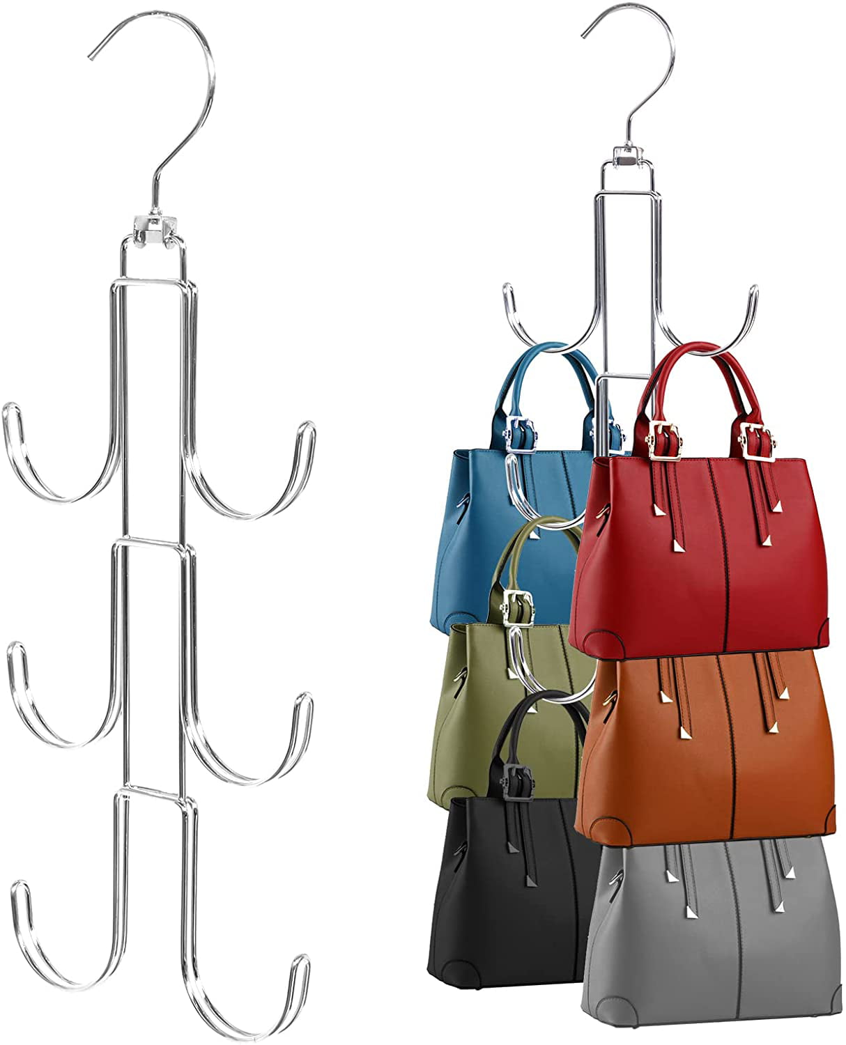 Bomutovy 4 Pack Purse Hanger Purse Organizer for Closet, Twist Design Bag Hanger, Closet Rod Hooks for Hanging Handbags, Purses, Belts, Scarves, Hats