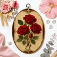 thumbnail image 6 of Oval Framed Wall Art Elegant Bouquet Red Roses Gold Baroque Frame Canvas Wall Art Oval Vintage Wall Decor Prints Hanging Decor for Home Bedroom Living Room Office 8"x11.4", 6 of 7