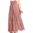 thumbnail image 4 of Sakkas Monola Long Tall Lace Embroidered Paneled Adjustable Waist Flare Skirt - Rose - Medium, 4 of 5
