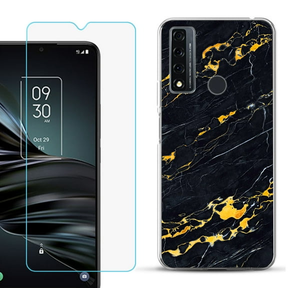 Slim-Fit Fashion Phone Case for TCL 20 XE, with Tempered Glass Screen Protector, by OneToughShield ® - Marble / Lava