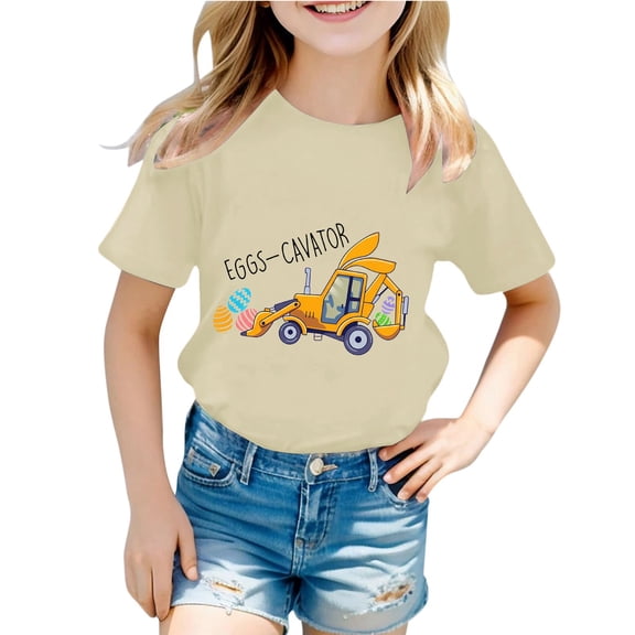 CUZIBR Graphic Tshirts For Toddler Girls Short Sleeve Crewneck Letter Cartoon Print Fashionable Casual Relaxed Fashionable Basic Tee Top Unisex Loose Fit Funny Tshirts,Beige1,1-2 Years