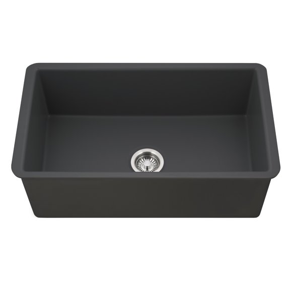 Houzer Platus 32 in Black Fireclay Undermount Rectangle Single Bowl Kitchen Sink - PTU-3600 BL