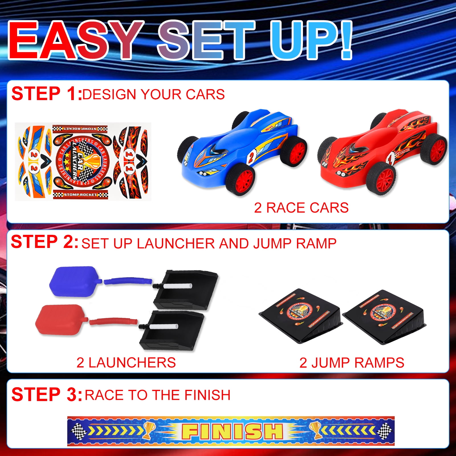 Birthday Gift for Boys,Car Toys for Kids Ages 8-12,Toys for Boys 8 to 11 Years,Air Powered Cars for Boys and Girls,2 Toy Car Launchers and Air Powered Cars with Ramp and Finish Line