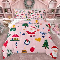 Homewish Santa Claus Bedding Comforter Set 2pcs for Teens Boys Girls,Happy New Year Twin Comforter Sets Microfiber,Merry Christmas Xmas Breathable Bedding Set,Breathable Home Decor,Reversible