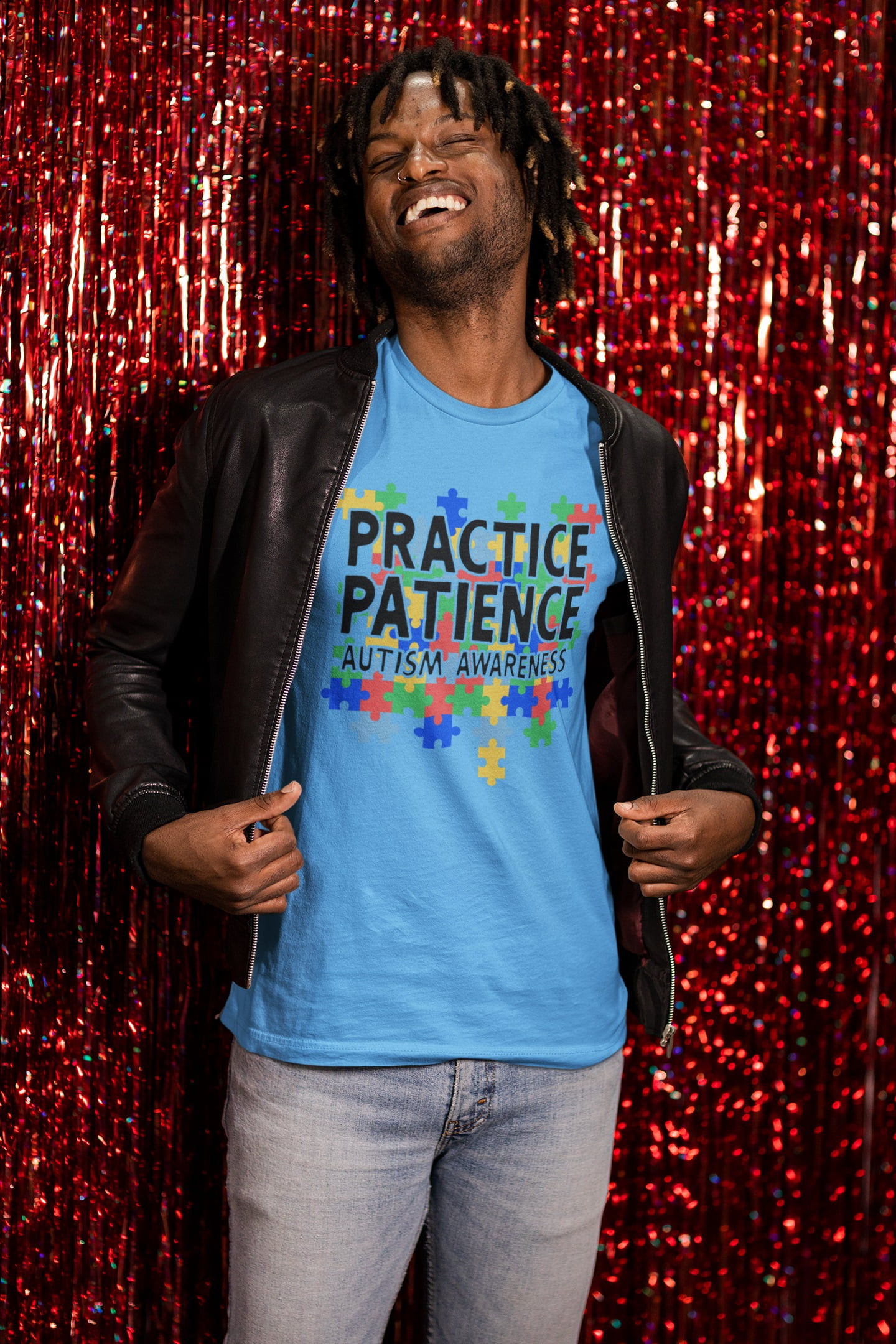 Old Glory Mens Autism Awareness Practice Patience Short Sleeve Graphic T Shirt