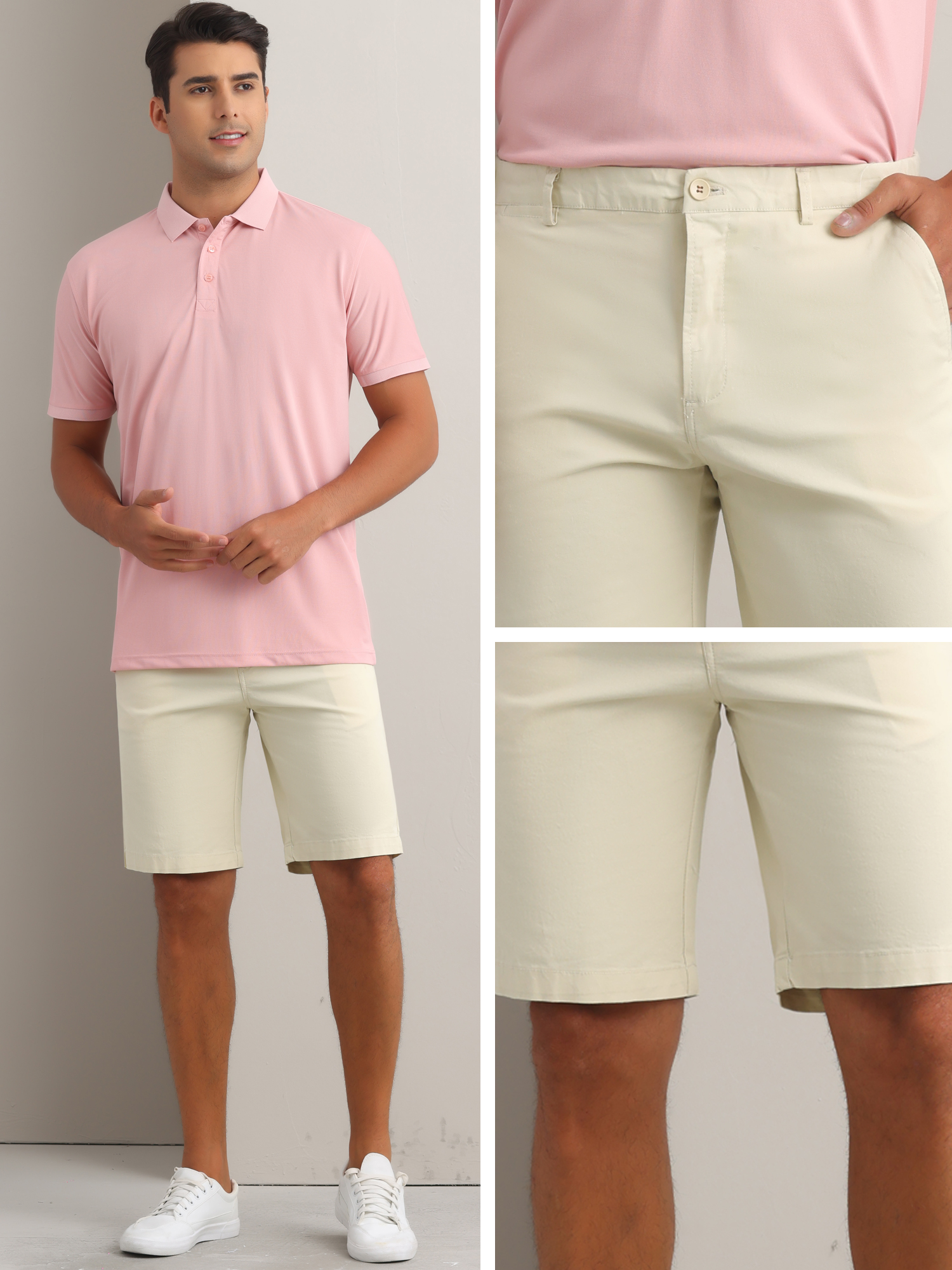 DARING DIVA Men's Solid Button Flat Front Zipper Formal Chino Dress Shorts 32 Beige