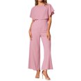 thumbnail image 2 of INSPIRAR CHIC Mono de Manga Rizada para Mujeres, Casual Elegante, Cintura con Corbata, Pantalones de Pierna Ancha, Conjuntos de Una Pieza, L Rosa, 2 of 6
