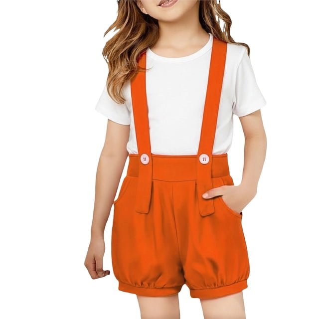 Rhuody Cache-Couches pour Fille Col Ras du Cou Été Sans Manches Barboteuse Bretelles Ajustables Combinaison Rétro Vêtements Orange 15-16 Ans