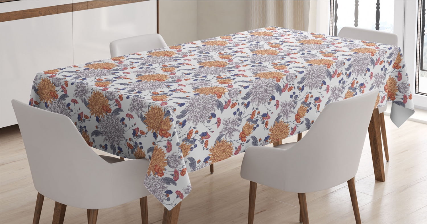 Spotted Fungi and Hedgehogs Woodland Elements on a Dark Tone Background Hand Drawn Rectangular Table Cover for Dining Room Kitchen Decor 52 X 70 Ambesonne Mushroom Tablecloth Multicolor 