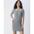 thumbnail image 2 of Moomaya Solid Tie Up Midi Dress For Women, Short Sleeves Bodycon Dress, 2 of 9